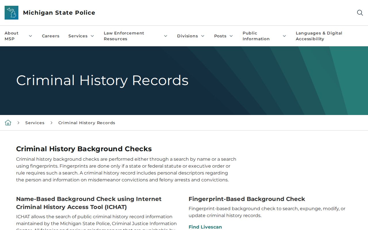 Michigan ICHAT page explaining that Iron County warrant information is excluded