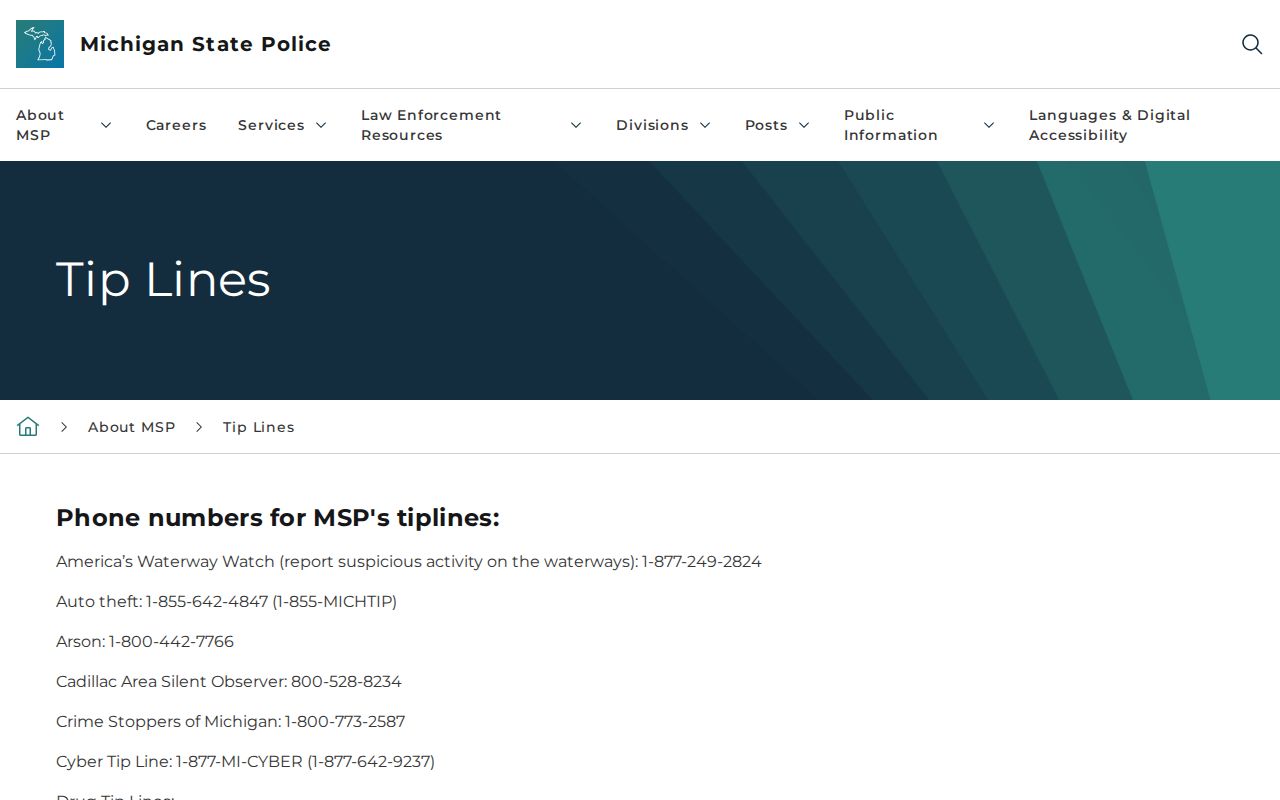 Michigan State Police tip line directory for Iron County most wanted warrant notices