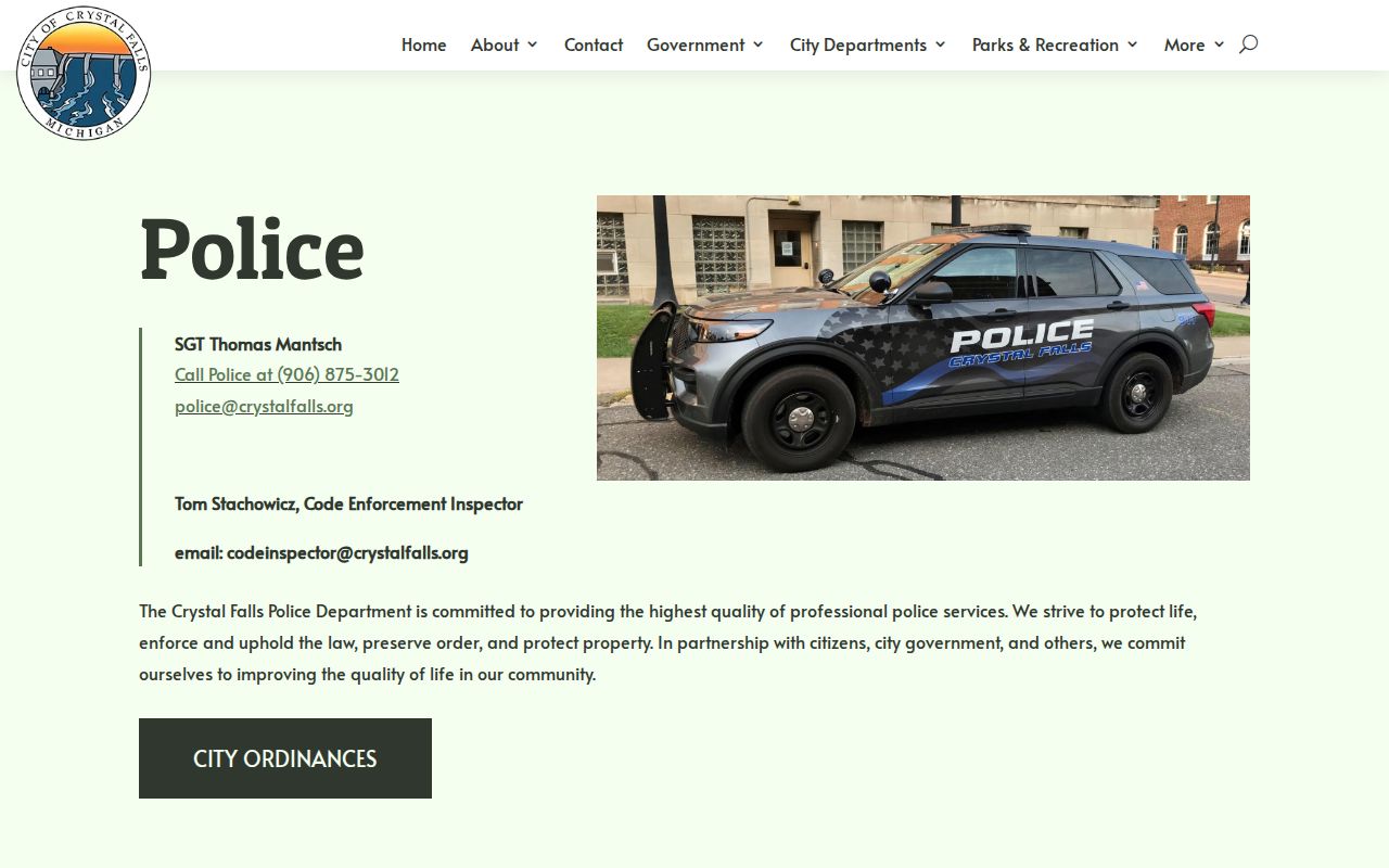 Crystal Falls police page used to start a city warrant question